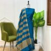 Navy Blue Budget-Friendly Banarasi Chanderi Silk Suit with Rangkaat Dupatta