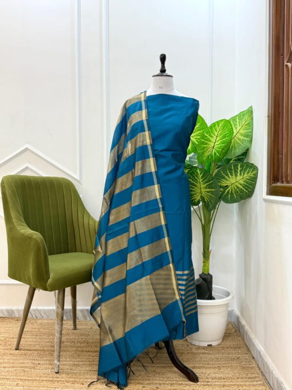 Navy Blue Budget-Friendly Banarasi Chanderi Silk Suit with Rangkaat Dupatta