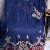Dark Blue Cotton Georgette Organza And Net Dress Material
