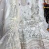 White Cotton Georgette Organza And Net Dress Material