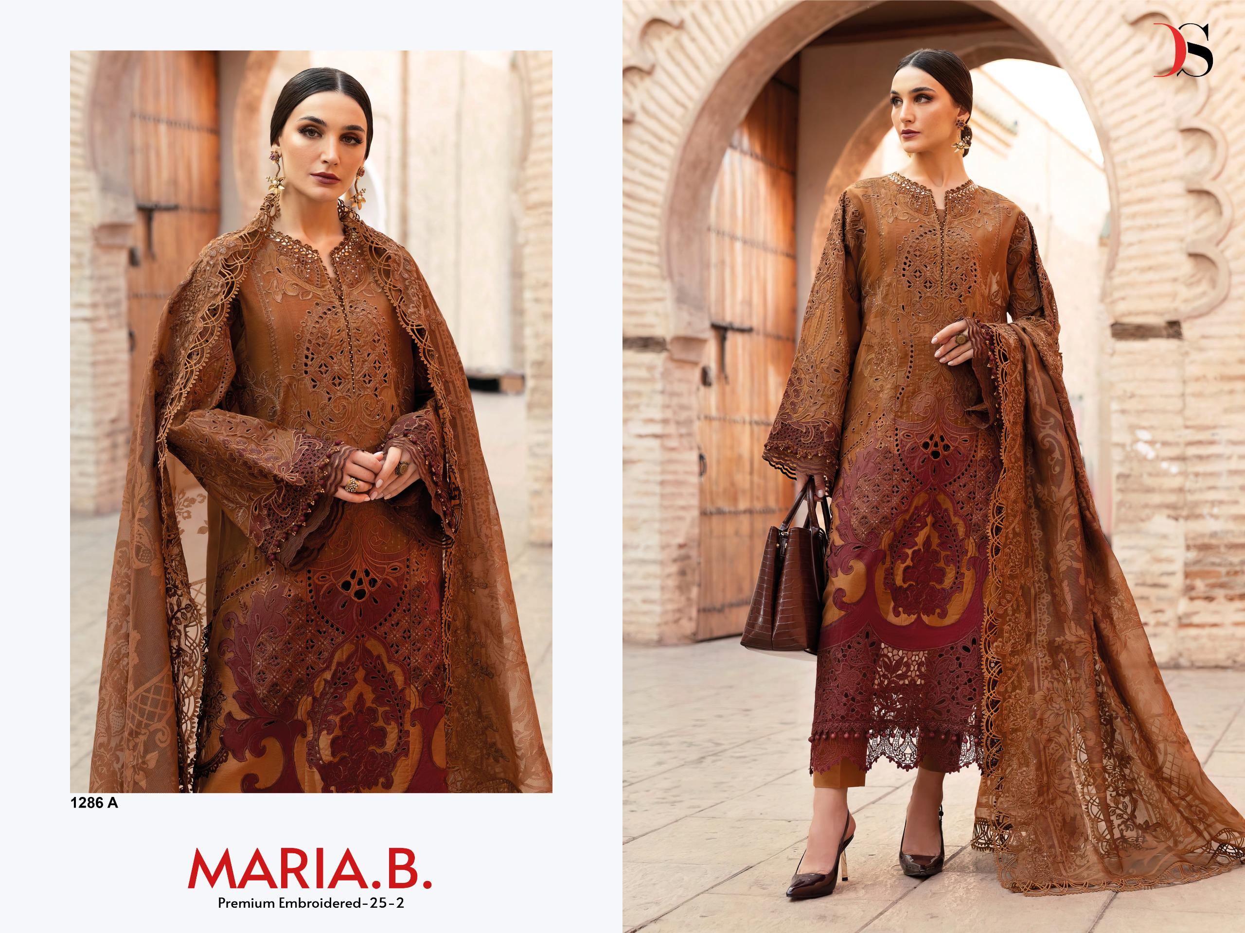 Brown Pure Cotton Embroidered Dress Material with Malmal & Chiffon Dupatta  - Indian Ethnic Wear