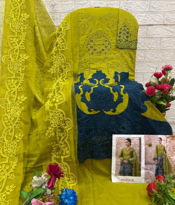 Light Green Pure Cotton Embroidered Dress Material with Malmal & Chiffon Dupatta