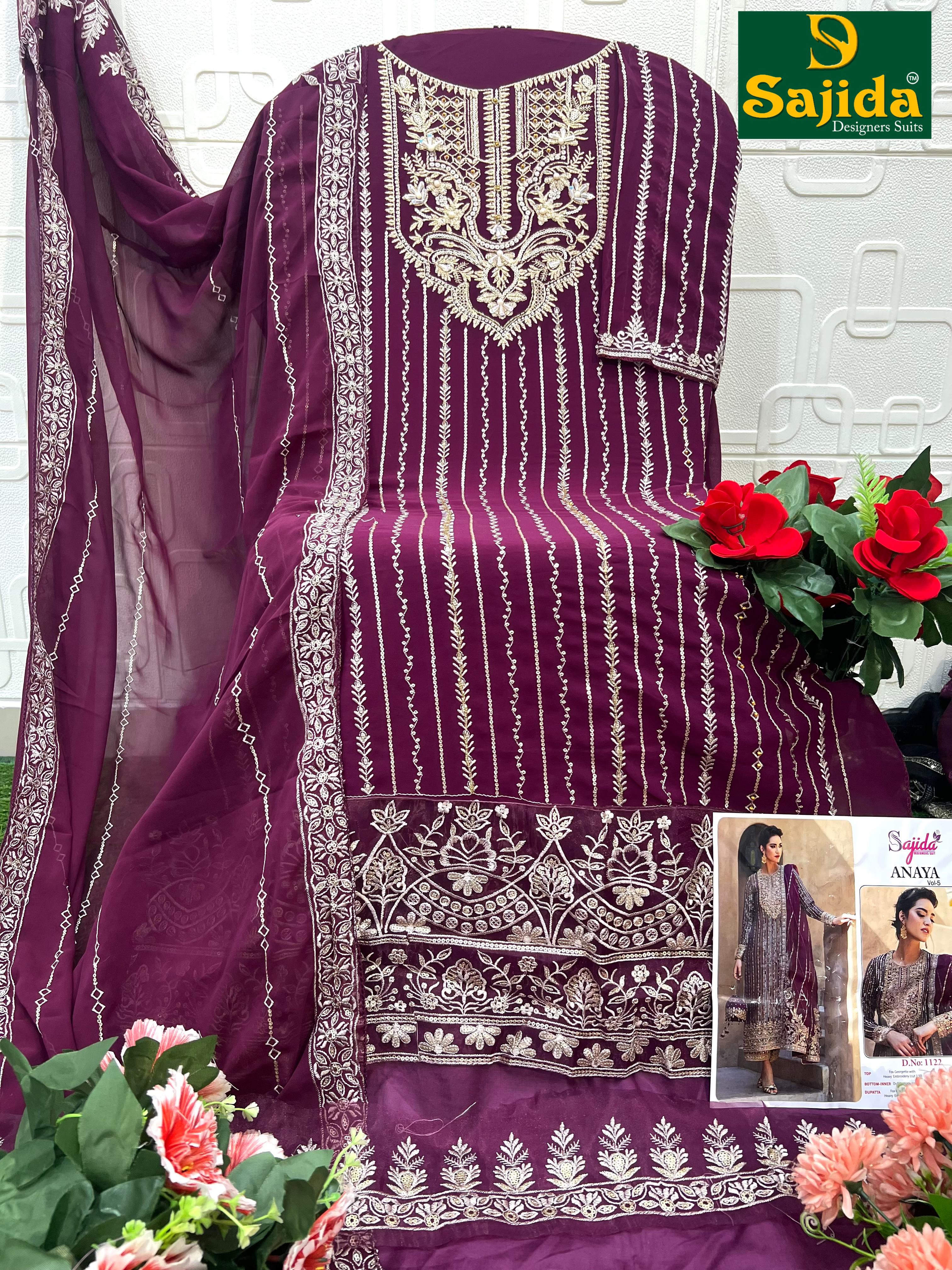 Deep Maroon Georgette Suit with Heavy Embroidery & Fox Georgette Dupatta