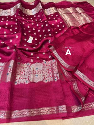 Maroon Pure Raw Mango Silk Saree Premium Weaving Saree with Contrast Blouse