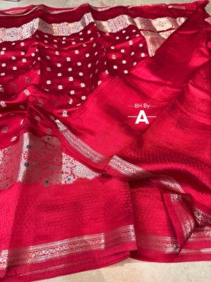 Rani Red And Silver Zar Border Pure Raw Mango Silk Saree Premium Weaving Saree with Contrast Blouse