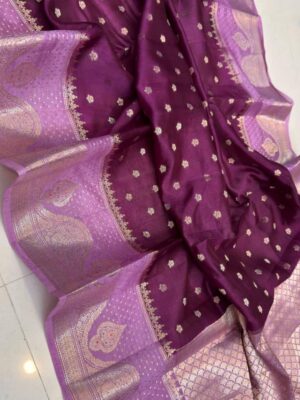 Deep Purple And Lavender Border Pure Raw Mango Silk Saree Premium Weaving Saree with Contrast Blouse