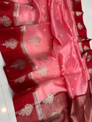 Rani Pink And Red Border Pure Raw Mango Silk Saree Premium Weaving Saree with Contrast Blouse