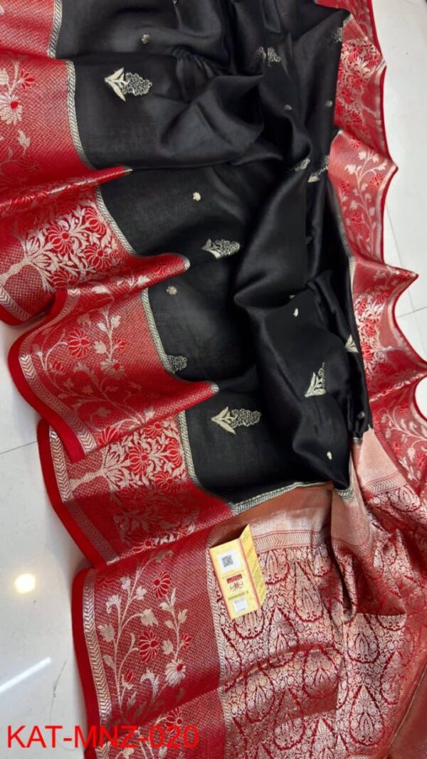 Dark Black And Red Border Pure Raw Mango Silk Saree Premium Weaving Saree with Contrast Blouse