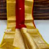 Red And Mango Yellow Border Exclusive Kora Banarasi Silk Saree Maheen Kalakari