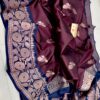 Wine Red And Navy Blue Border Pure Raw Mango Silk Saree