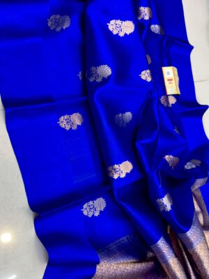 Blue Pink Pure Raw Mango Silk Saree
