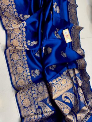 Royal Blue Pure Raw Mango Silk Saree