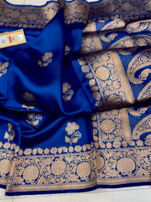 Royal Blue Pure Raw Mango Silk Saree