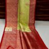 Light Green And Red Border Pure Handloom Katan Silk Saree Antique Zari Weaving