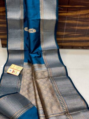 Navy Blue Pure Handloom Katan Silk Saree Antique Zari Weaving