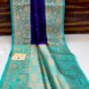 Dark Purple And Teal Blue Border Pure Handloom Katan Silk Saree Antique Zari Weaving