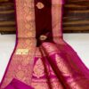 Dark Brown And Pink Border Pure Handloom Katan Silk Saree Antique Zari Weaving