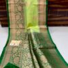 Light Green And Green Border Pure Handloom Katan Silk Saree Antique Zari Weaving
