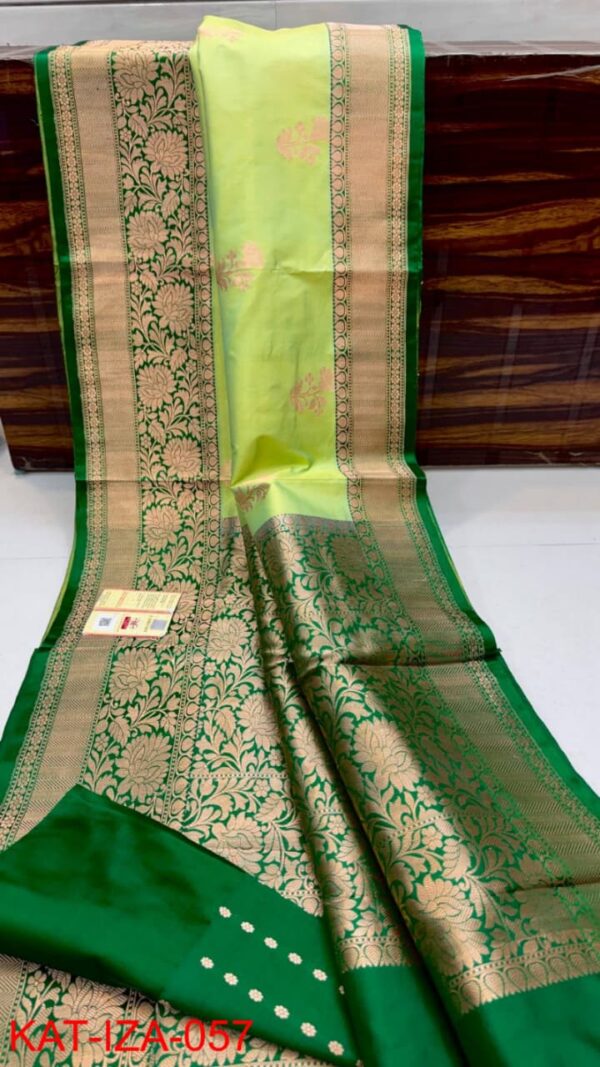 Light Green And Green Border Pure Handloom Katan Silk Saree Antique Zari Weaving