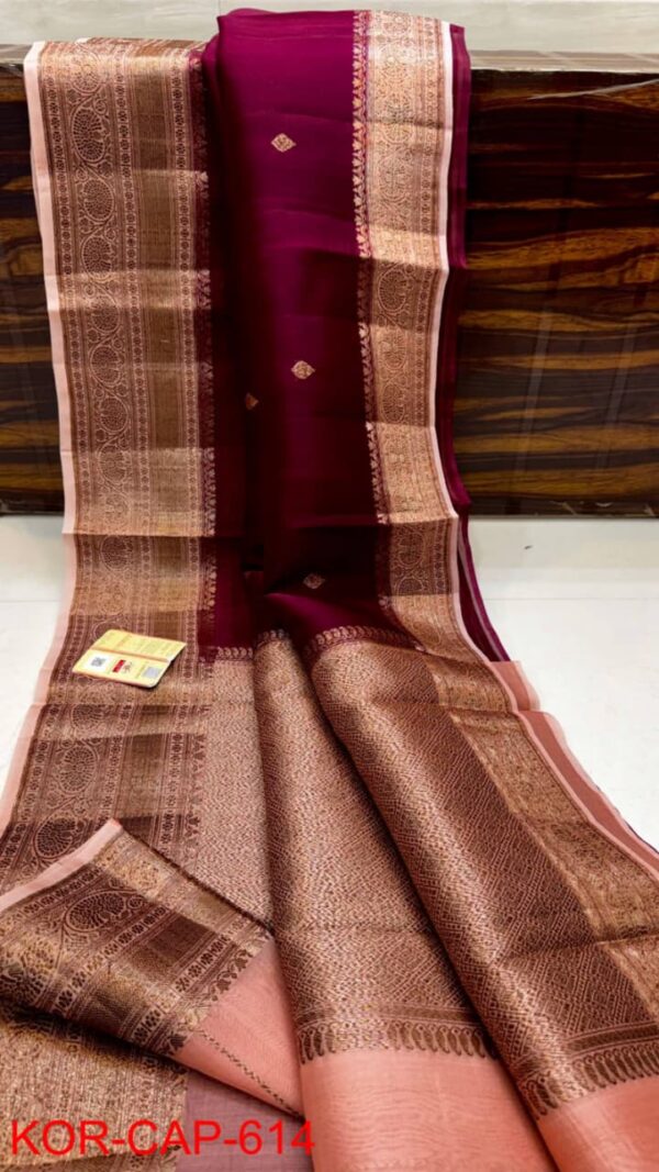 Wine Red And Pink Border Pure Handloom Katan Silk Saree Antique Zari Weaving