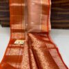 Peach Orange Pure Handloom Katan Silk Saree Antique Zari Weaving