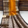 Mango Yellow And Black Border Pure Handloom Katan Silk Saree Antique Zari Weaving