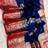 Purple And Red Border Pure Raw Mango Silk Saree with Rich Pallu & Contrast Blouse