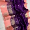 Purple And Pink Border Pure Raw Mango Silk Saree with Rich Pallu & Contrast Blouse