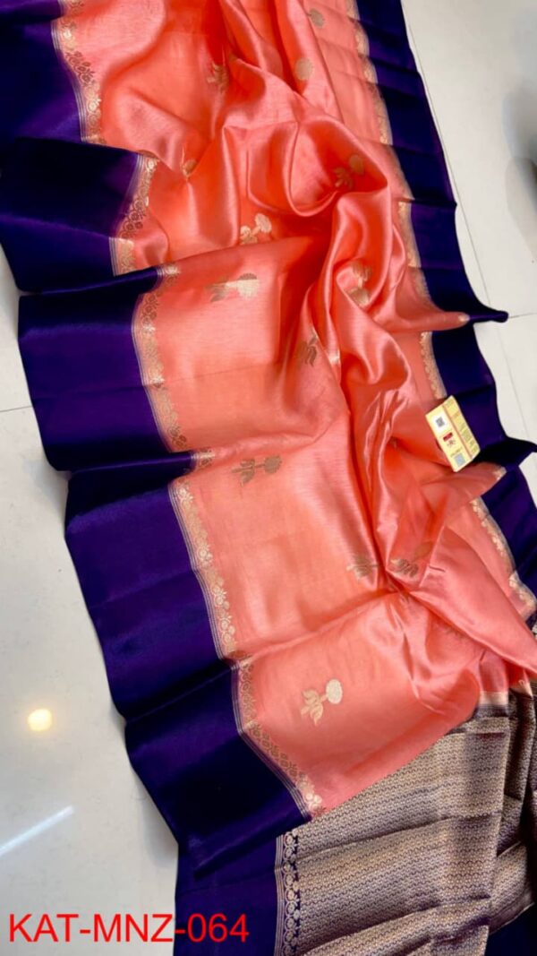 Pink And Purple Border Pure Raw Mango Silk Saree with Rich Pallu & Contrast Blouse