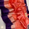 Light Orange And Purple Border Pure Raw Mango Silk Saree with Rich Pallu & Contrast Blouse