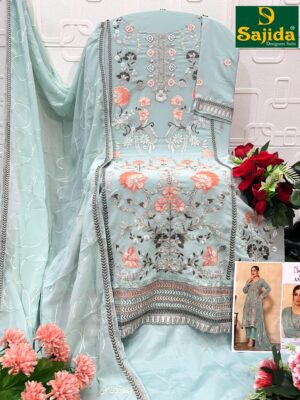 Aqua Blue Georgette Suit with Heavy Embroidery & Fox Georgette Dupatta