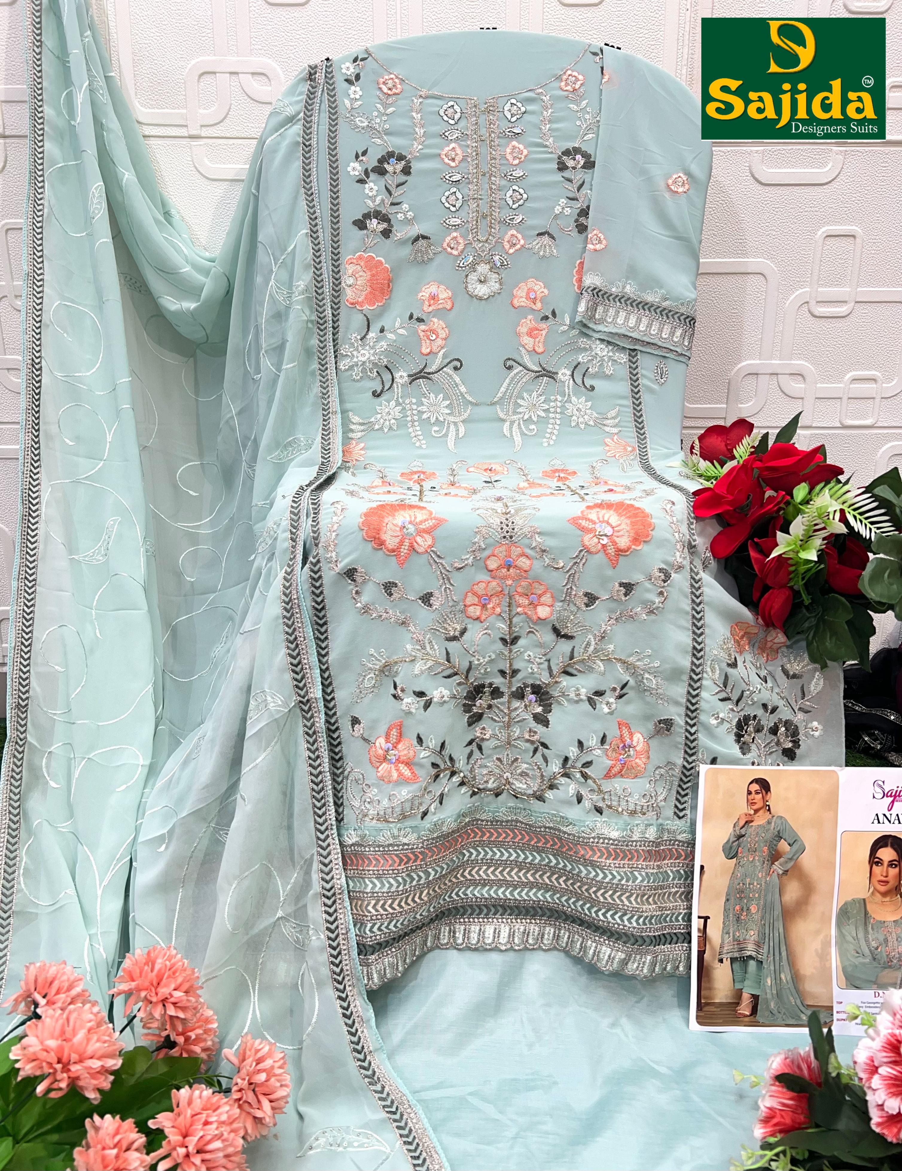 Aqua Blue Georgette Suit with Heavy Embroidery & Fox Georgette Dupatta