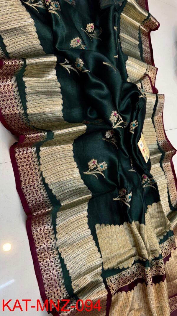 Bottle Green Pure Raw Mango Silk Saree with Rich Pallu