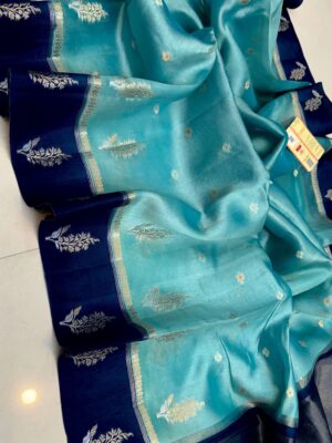 Sky Blue Raw Mango Silk Saree with Rich Pallu