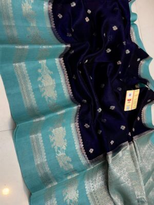 Navy Blue Raw Mango Silk Saree with Rich Pallu