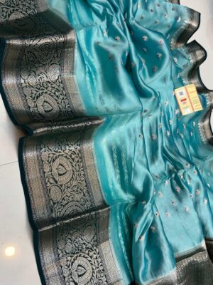 Sky Blue Raw Mango Silk Saree with Rich Pallu