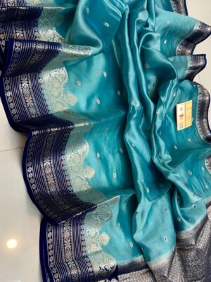 Sky Blue Raw Mango Silk Saree with Rich Pallu