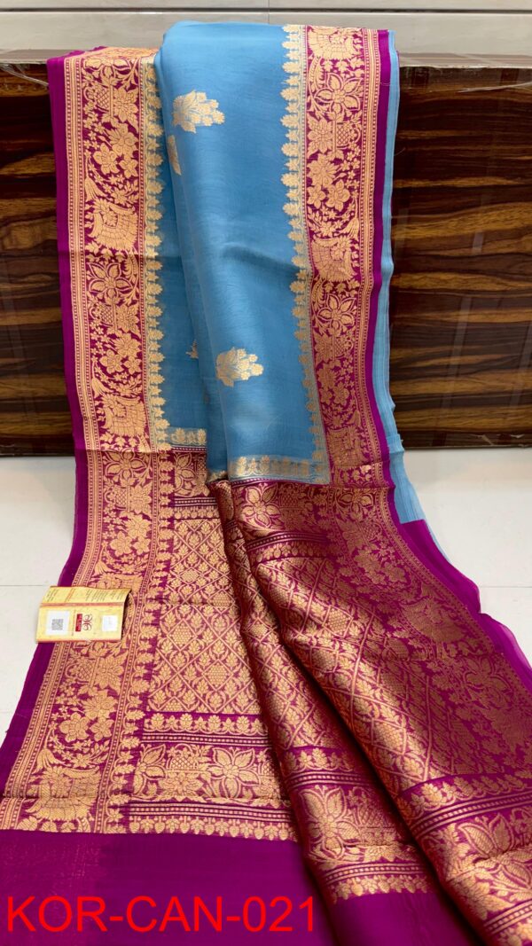 Light Blue Pure Banarasee Handloom Organza Silk Saree