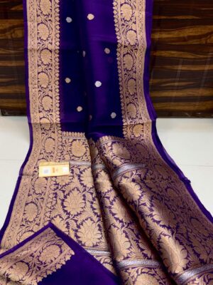 Blue Pure Banarasee Handloom Organza Silk Saree