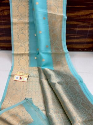Sky Blue Pure Banarasee Handloom Organza Silk Saree