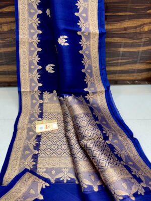 Blue Pure Banarasee Handloom Organza Silk Saree