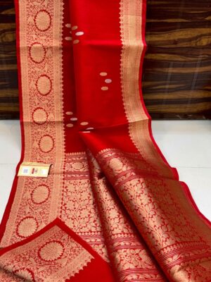 Red Blue Pure Banarasee Handloom Organza Silk Saree
