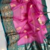 Dark Pink And Teal Green Border Premium Kora Kaduwa Saree with Mashru Border
