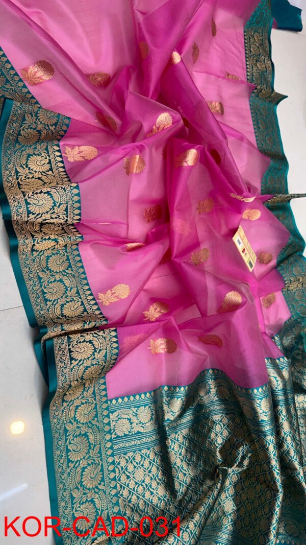 Dark Pink And Teal Green Border Premium Kora Kaduwa Saree with Mashru Border
