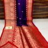 Purple And Red Border Pure Handloom Katan Silk Saree with Antique Zari