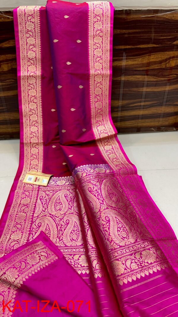 Deep Rani Pink Pure Handloom Katan Silk Saree with Antique Zari