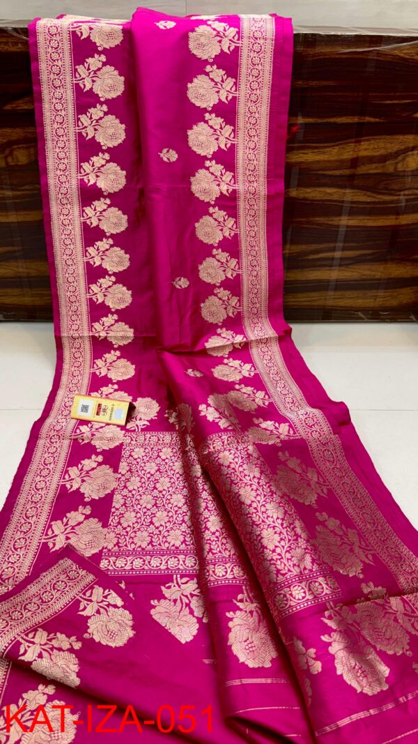 Dark Pink Pure Handloom Katan Silk Saree with Antique Zari