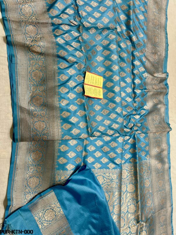 Turkish Blue New Exclusive Pure Banarasi Brocade Handloom Katan Weaved Saree