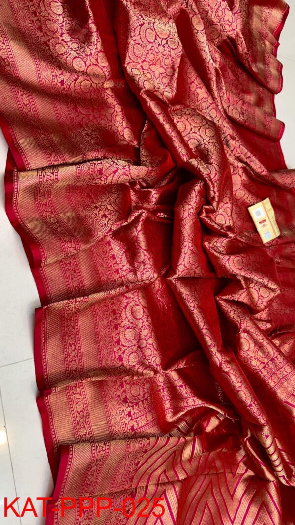 Deep Red Exclusive Bridal Pure Handloom Banarasi Katan Silk Saree