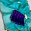 Aqua Blue And Purple Handloom Banarasi Pure Organza Kora Silk Saree